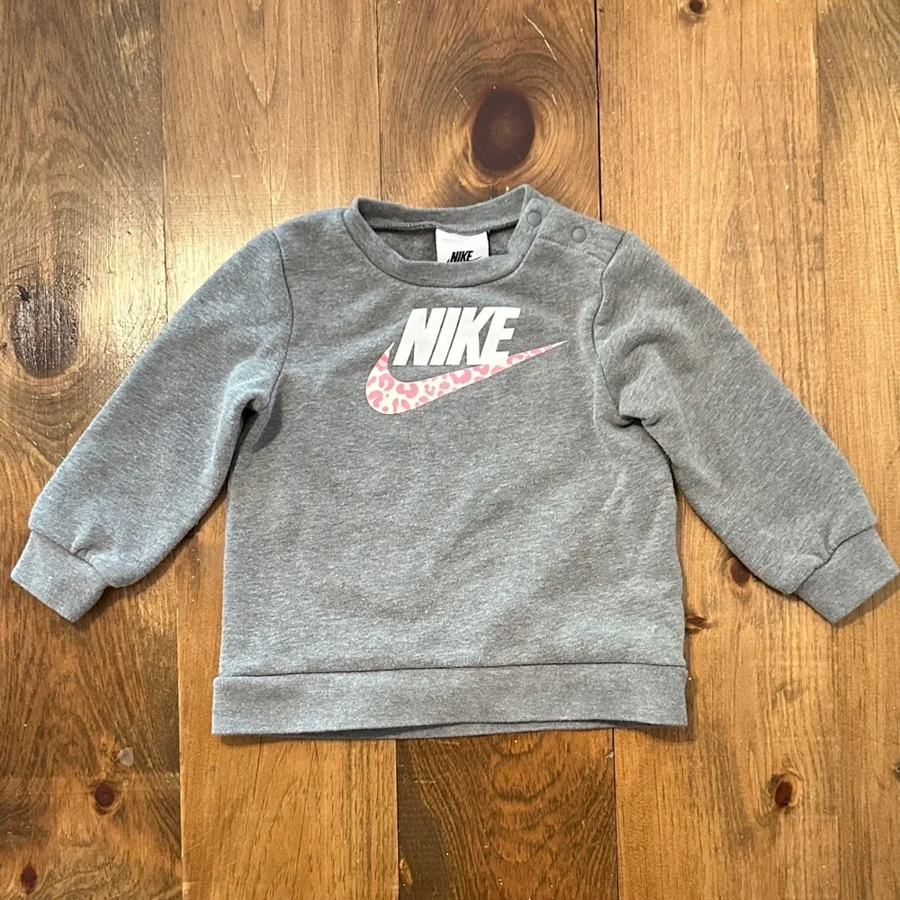 Nike Kids 18 Month Gray Sweatshirt Pink Leopard Logo